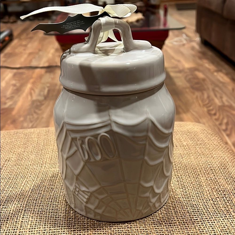 NWT Rae DunnWhite Ceramic Spiderweb Jar